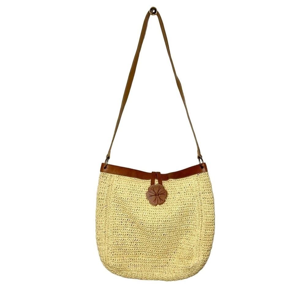 Fossil Natural Woven Purse With Leather Flower Closure